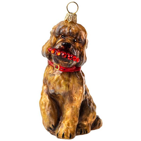 Joy To The World Labradoodle With Scarf Crystal Disc Polish Glass Ornament Pinnacle Peak Trading Company