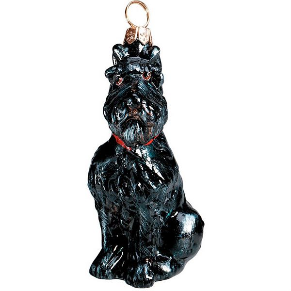 Joy To The World German Schnauzer Black Sitting Dog Glass Polish Christmas Ornament Decoration Pinnacle Peak Trading Company