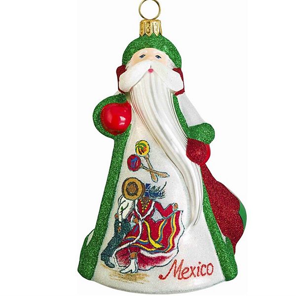 Joy To The World Glitterazzi Mexico Mexican Santa Polish Glass Christmas Ornament Decoration Pinnacle Peak Trading Company