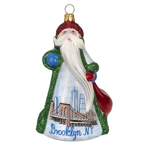 Joy To The World Glitterazzi Brooklyn New York Santa Claus Polish Glass Ornament Pinnacle Peak Trading Company