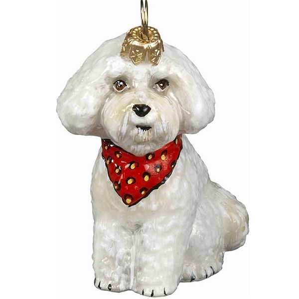 Joy To The World Bichon Frise Puppy With Bandana Polish Glass Christmas Ornament Decoration New Pinnacle Peak Trading Company