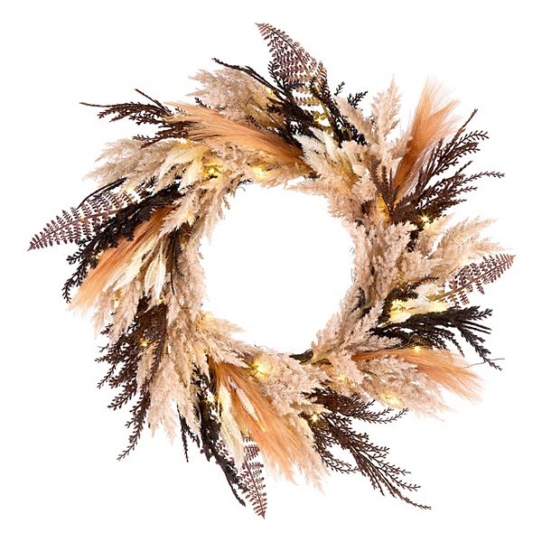 National Tree Company 26-in. Pre-Lit LED Orange and Black Pampass Artificial Wreath National Tree Company