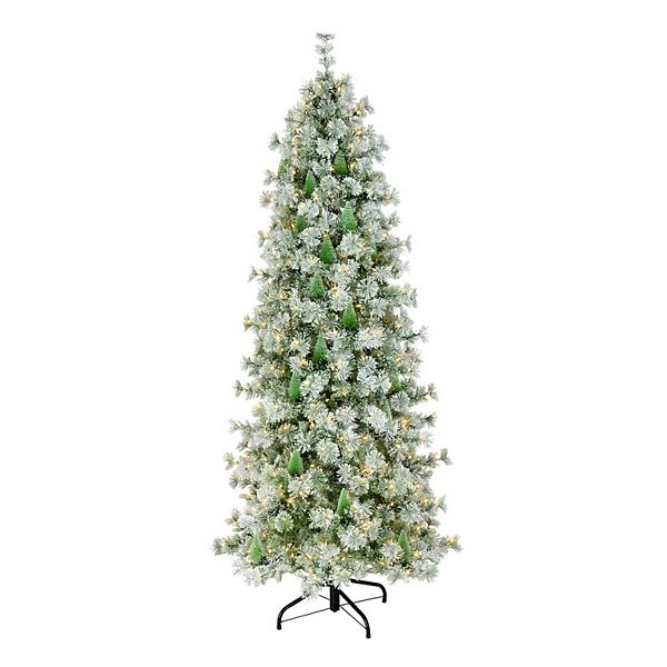 National Tree Company 7.5-ft. Pre-Lit Snowy Bottle Brush Slim Artificial Christmas Tree National Tree Company