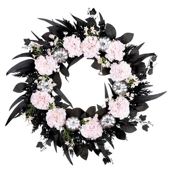 National Tree Company 26-in. Pretty Morbid Faux Black & Pink Carnation Halloween Wreath National Tree Company