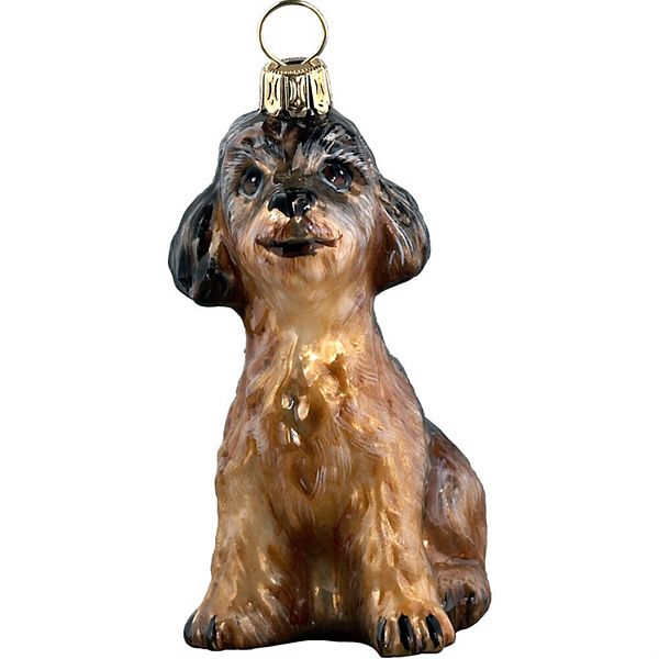 Joy To The World Yorkipoo Sitting Dog Blown Glass Polish Christmas Ornament Tree Decoration Pinnacle Peak Trading Company