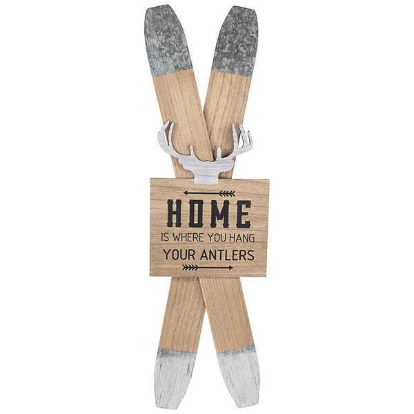 Northlight Wooden "Home is Where You Hang Your Antlers" Ski's Christmas Wall Sign Northlight