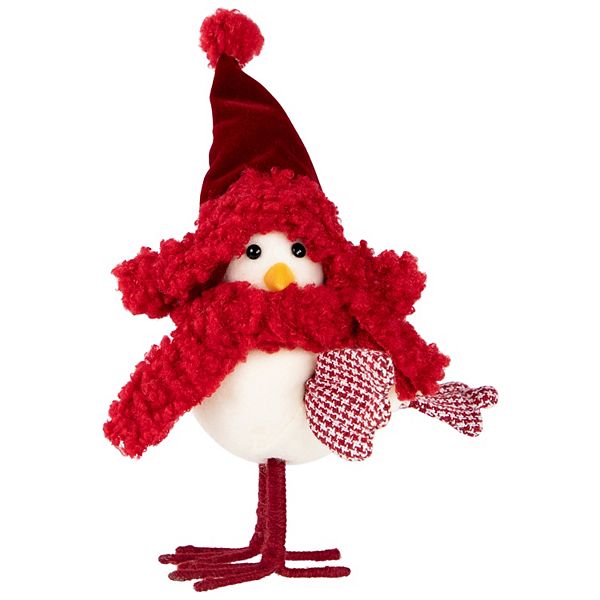 Northlight 8.5" Red and White Plush Winter Bird Table Decor Northlight