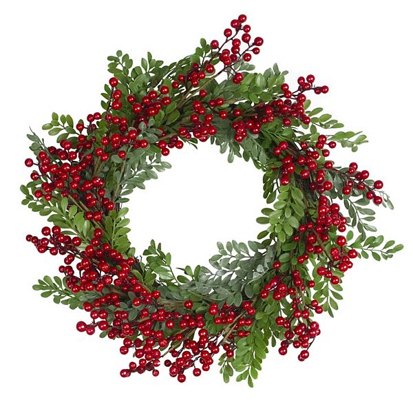 Northlight Red Berries & Two Tone Leaves Artificial Christmas Wreath Northlight