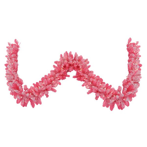 Northlight Pre-lit Flocked Pink Artificial Christmas Garland Northlight