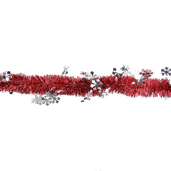 Northlight Shiny Red Tinsel & Silver Snowflakes Artificial Christmas Garland Northlight