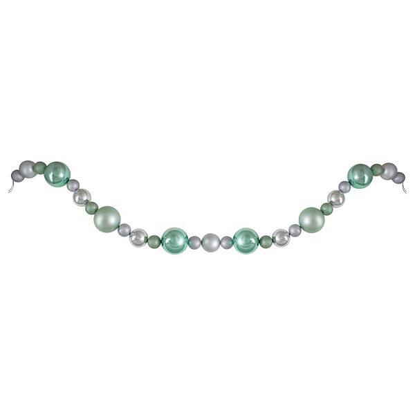 Northlight Silver & Seafoam Green 3-Finish Shatterproof Ball Christmas Garland Northlight