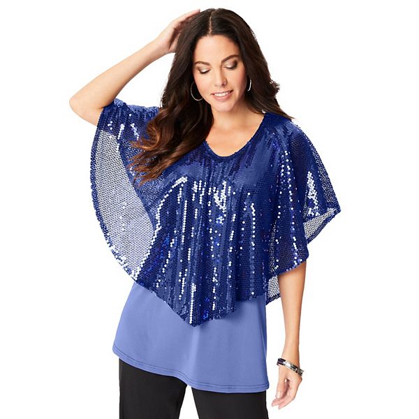 Женская Футболка Roaman's Plus Size Ultrasmooth Fabric Sequin Popover Roaman's