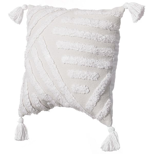 Handwoven Cotton Throw Pillow Cover, White Tufted Line Pattern and Tassel Corners, without Filler Deerlux