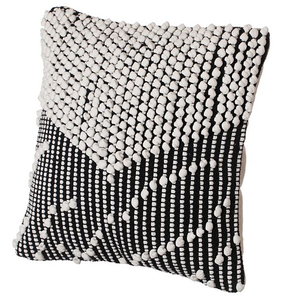 Handwoven Cotton Throw Pillow Cover with Embossed white dots on Black, without Filler Deerlux