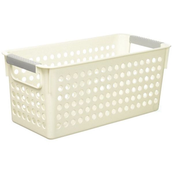 White Rectangular Plastic Shelf Organizer Basket With Handles Basicwise