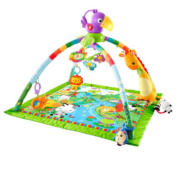 Игровой гимнастический коврик Fisher-Price для детей, 70 см x 83 см, более 10 игрушек, мягкий и стираемый Fisher-Price