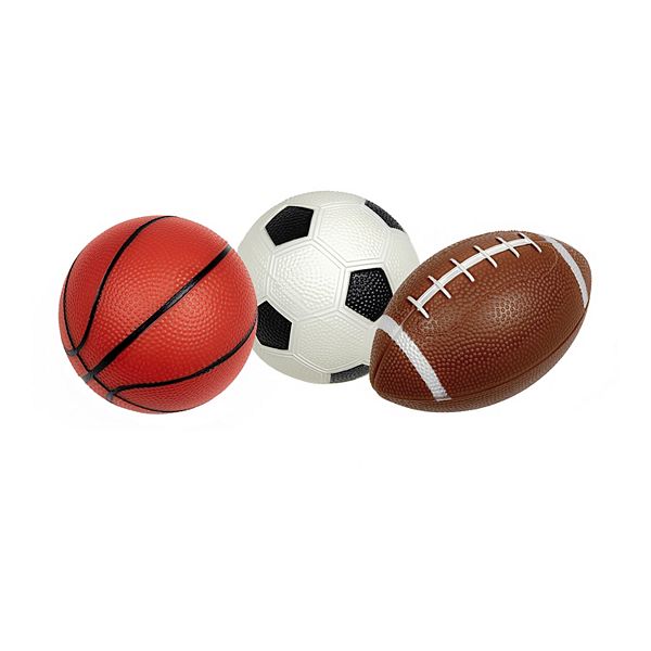 Poolmaster Waterproof Sport Multi-Color Game Balls for Kids, Football, Soccer Ball, and Basketball 3-Pack Poolmaster