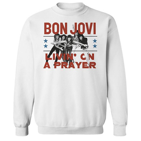 Мужская толстовка с длинными рукавами Bon Jovi 'Livin On A Prayer', хлопковая с флисом Licensed Character