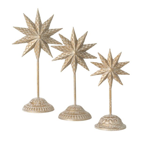 Haven Living 3-Piece Gold Metal Star Figurine Set Christmas Table Decor Haven Living