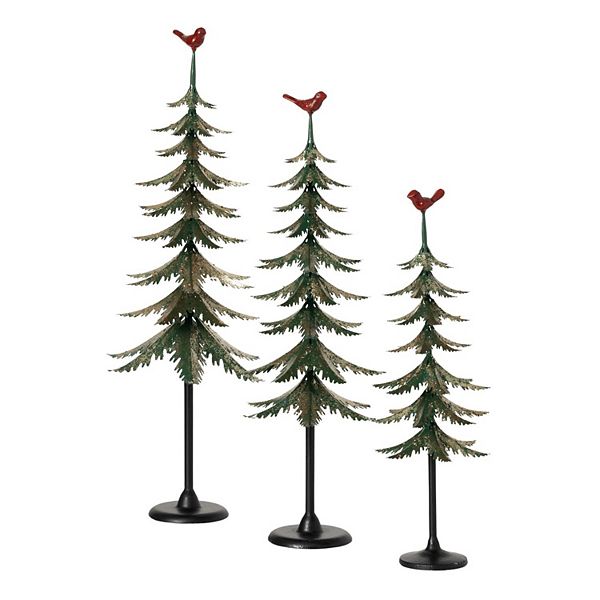 Haven Living 3-Piece Metal Cardinal-Topped Pine Tree Set Floor Decor Haven Living