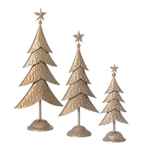 Haven Living 3-Piece Metal Gold Christmas Tree Figurine Set Table Decor Haven Living