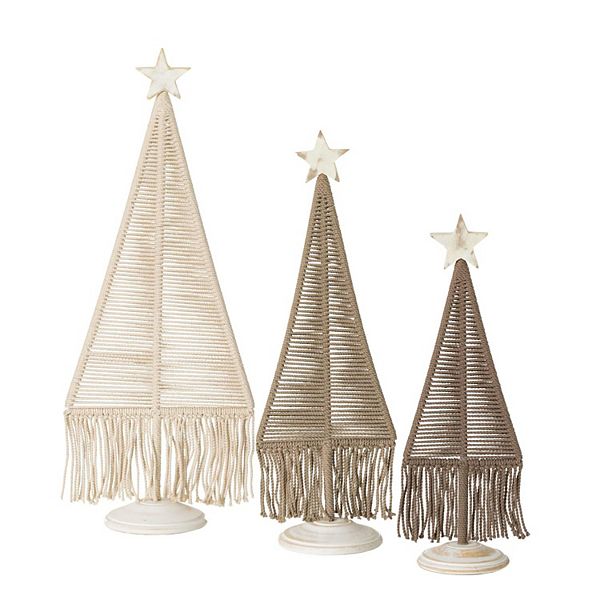 Haven Living 3-Piece BoHo Macrame Multicolor Wood Christmas Tree Table Decor Set Haven Living