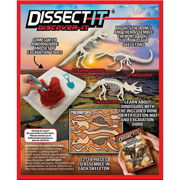 Top Secret Toys Dissect-It: Dino Dig - Discover 3 Dinosaur Skeletons, Hidden Inside A Synthetic T-Rex, STEM Top Secret Toys