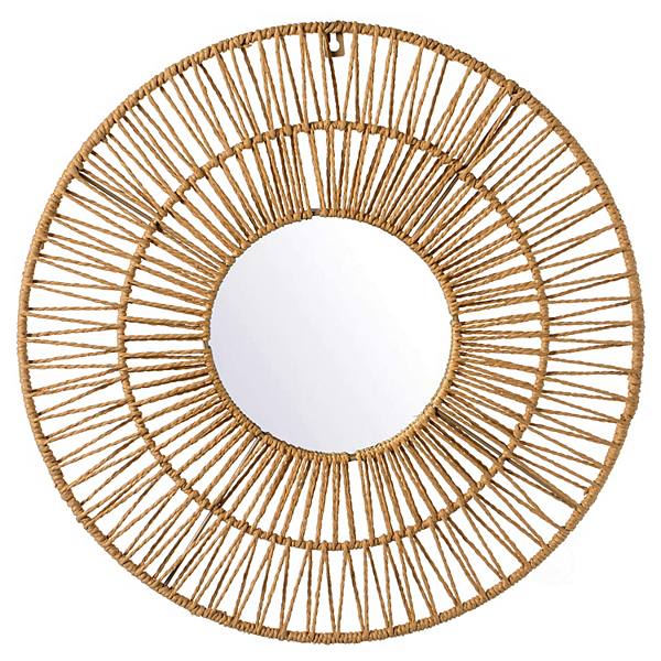 Decorative Woven Paper Rope Round Shape Wood Modern Hanging Wall Mirror Wickerwise