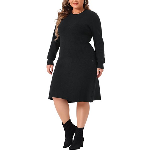 Women's Plus Size Knit Pullover Sweater Dress Fall Crew Neck Long Sleeve Agnes Orinda