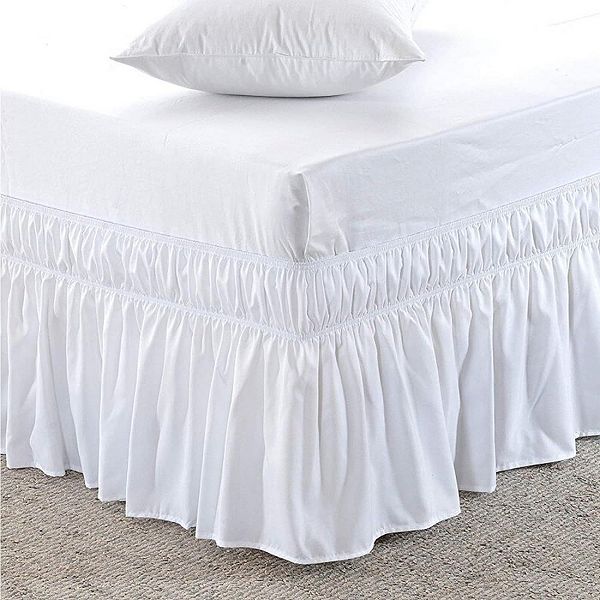 Easywrap White Elastic Ruffled Bed Skirt With 16" Drop - Queen/king (87"l X 93"w X 16"h) Ben&Jonah