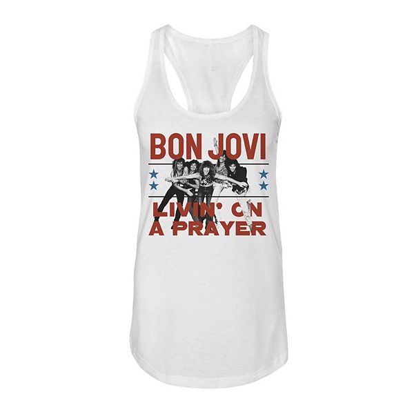 Хлопковый топ без рукавов с графическим принтом Bon Jovi Livin для молодежи и женщин Licensed Character