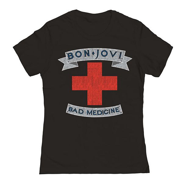 Женская футболка с графическим дизайном Bon Jovi Bad Medicine и коротким рукавом Licensed Character