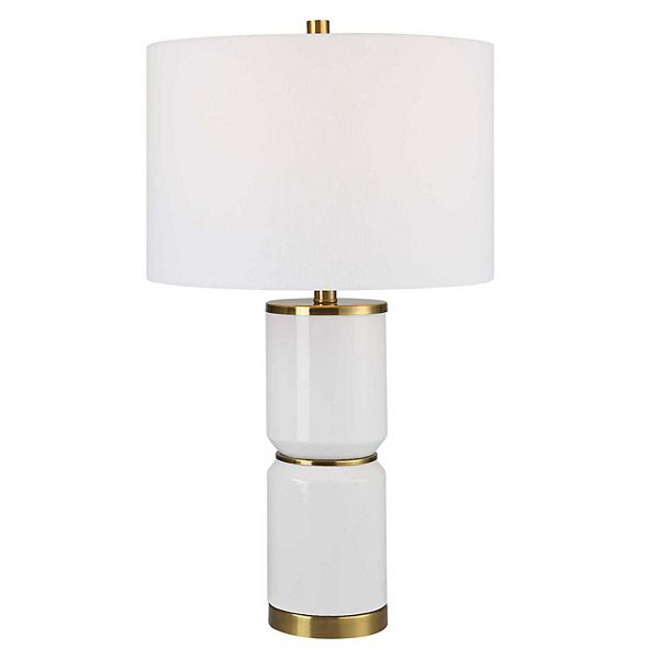 Glossy White and Gold-Tone Table Lamp Unbranded