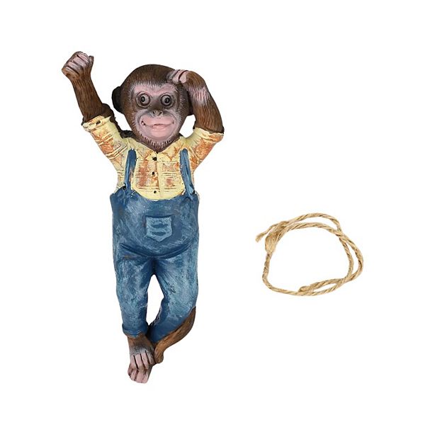 Monkey Chimp Statue Hanging Rope Outdoor Decor Kitcheniva