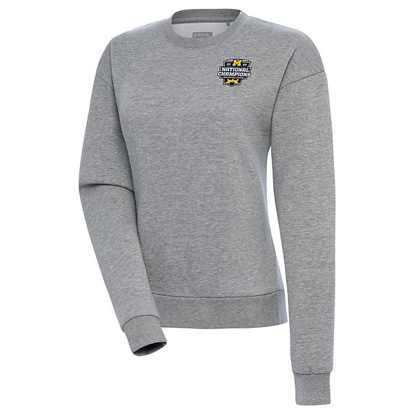 Женская Футболка Antigua Heather Gray Michigan Wolverines College Football Playoff 2023 National Champions Victory Pullover Sweatshirt Antigua