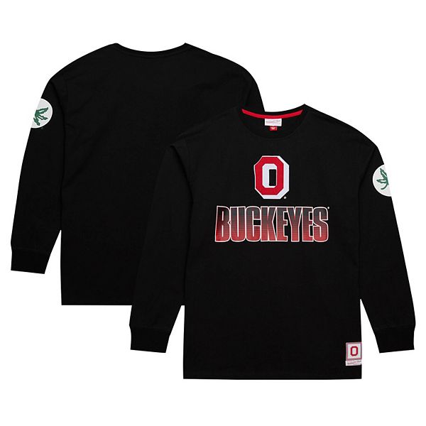 Мужская Футболка Mitchell & Ness черная Ohio State Buckeyes Throwback Allover с длинными рукавами Mitchell & Ness