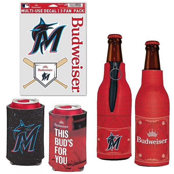 Набор портативного холодильника и наклеек WinCraft Miami Marlins MLB x Budweiser, 2 неопрена и 3-виниловых наклейки Wincraft