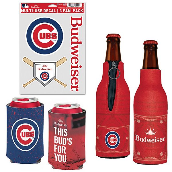 Пакет охладителей и наклеек WinCraft Chicago Cubs MLB x Budweiser, 2 охладителя для бутылок, 2 охладителя для банок, Нейлон Wincraft