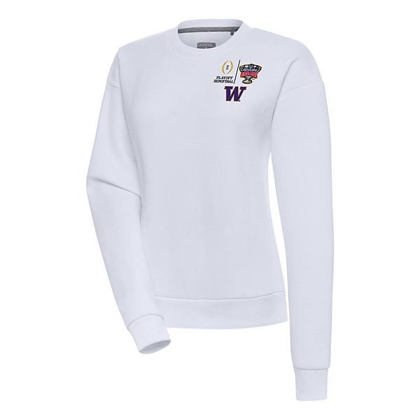 Женская Футболка Antigua Белая Washington Huskies College Football Playoff 2024 Sugar Bowl Victory Pullover Sweatshirt Antigua