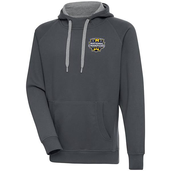 Мужская Футболка Antigua Charcoal Michigan Wolverines College Football Playoff 2023 National Champions Victory Pullover Hoodie Antigua