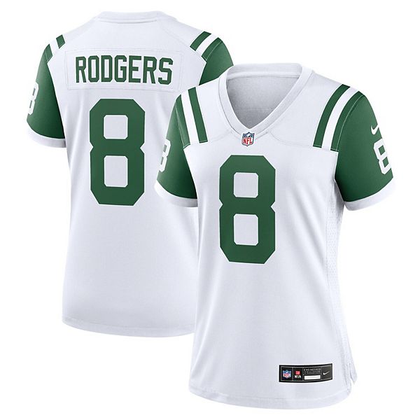 Женская белая футболка Nike New York Jets Classic Alternate Game с именем Аарона Роджерса Nike