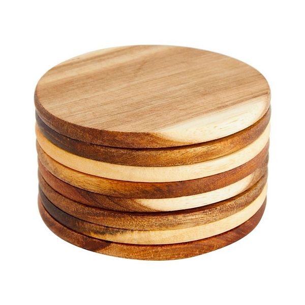 4" Acacia Wood Coasters 8 Pcs Kitcheniva