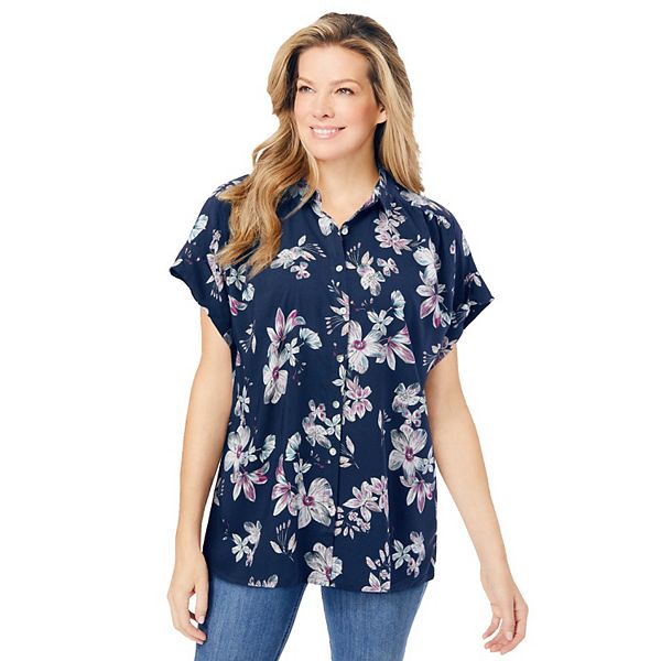 Женская Блузка Woman Within Relaxed Campshirt Woman Within