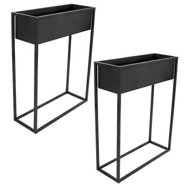 Sunnydaze Modern Simplicity Outdoor Elevated Planter - Black - 2-pack Sunnydaze Decor