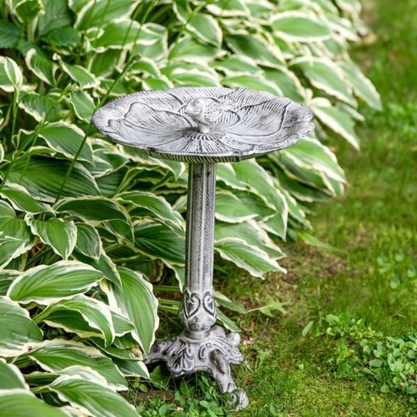 Sunnydaze Bird And Blossom Metal Bird Bath - Antique Gray - 13 In Sunnydaze Decor