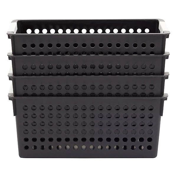 Black Plastic Baskets Storage Organizer 4 Pcs Kitcheniva