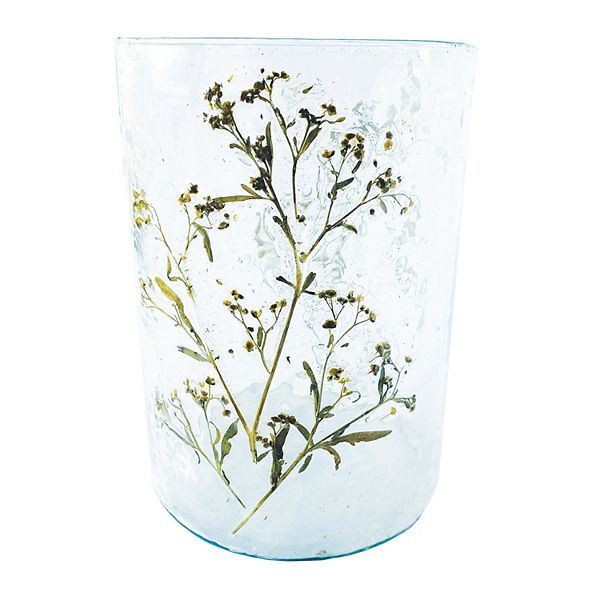 Storied Home Embedded Floral Reclaimed Glass Votive Holder Table Decor Storied Home