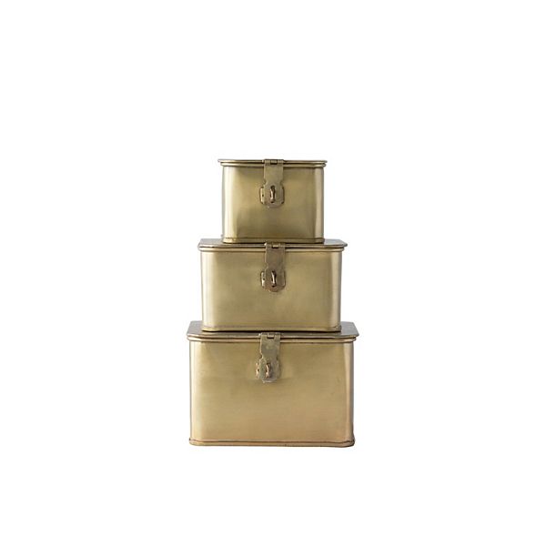 Storied Home Square Brass-Tone Metal Boxes Table Decor 3-Piece Set Storied Home