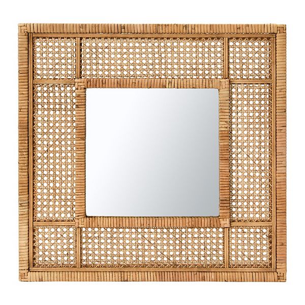 Square Boho Rattan Framed Wall Mirror Storied Home