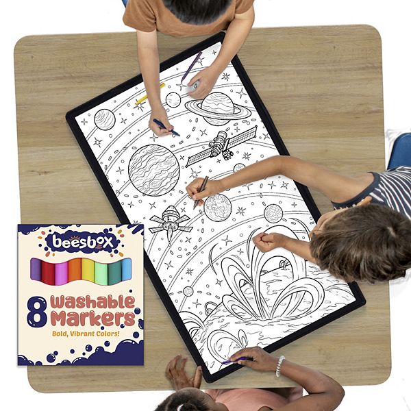 Space Art Kid Coloring Poster Rug Washable Marker Placemat Science Astronaut Playroom Birthday Gift Coloring Rugs